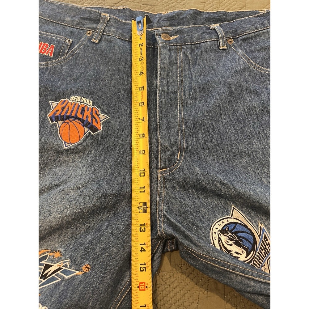 Unk NBA Blue Jean Shorts Vintage 90s Size 36 With 16 Team Patches - Picture 5 of 13